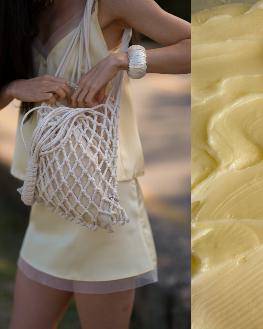 Natural Satin Skirt Plombir Yellow Butter