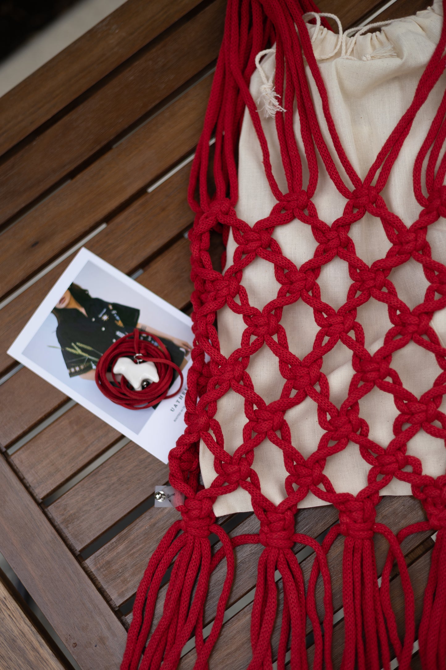 Woven Bag with Knotting - Red
