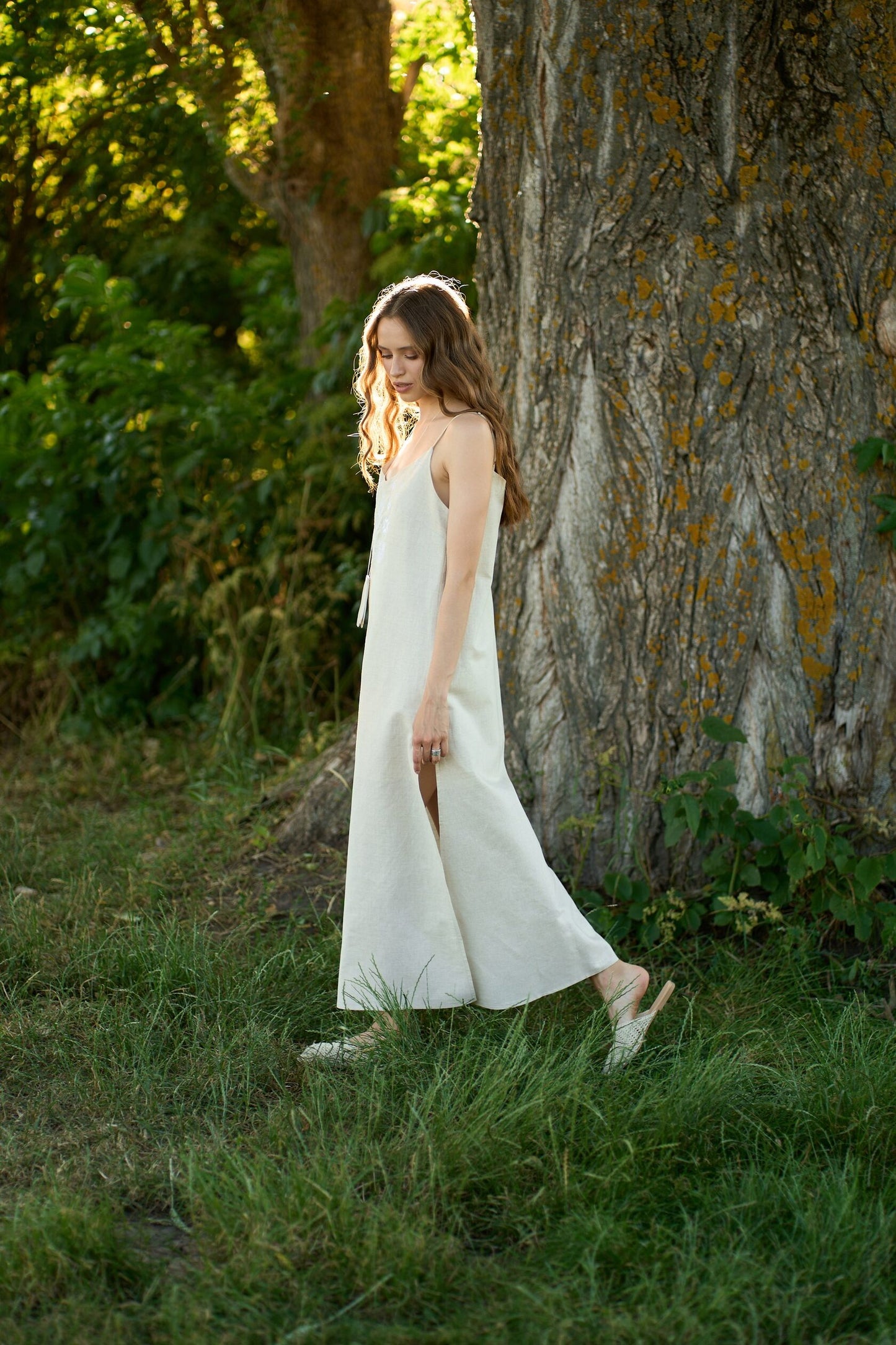 Linen Dress Symbols with Embroidery Wheat