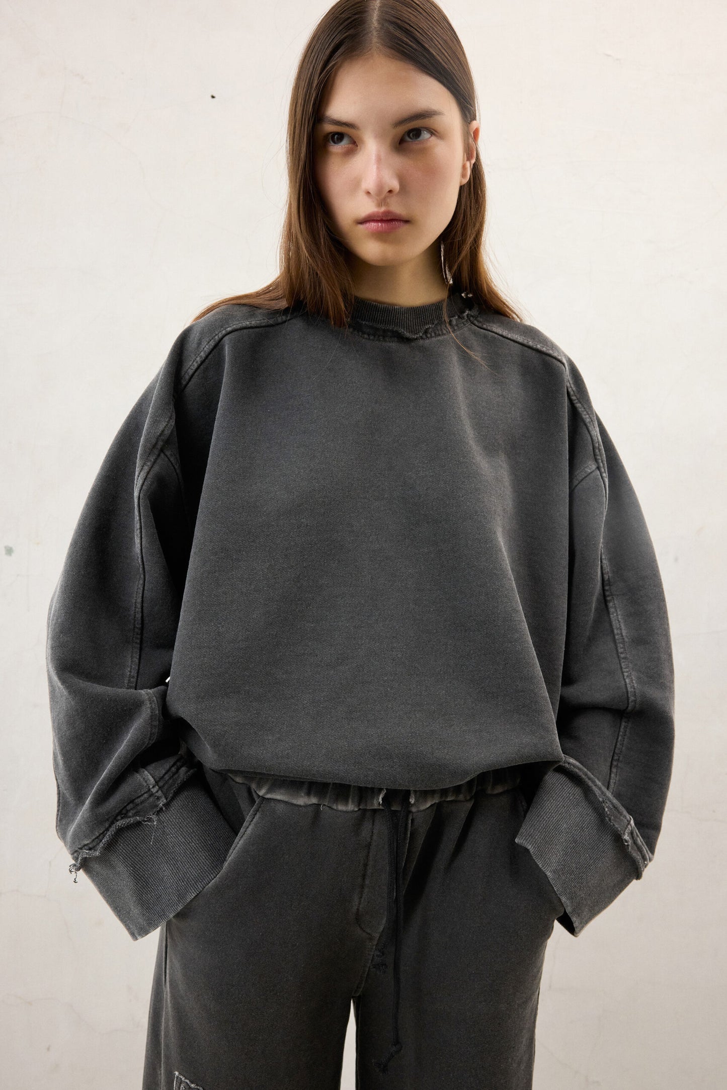 Washed Cotton Palazzo Pants Ash