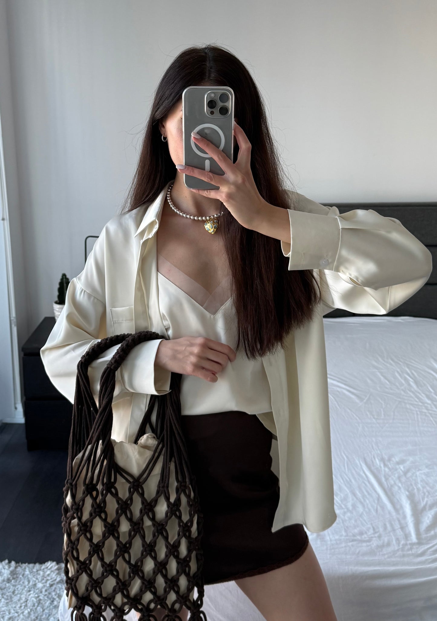 Woven Bag with Knotting - Brown