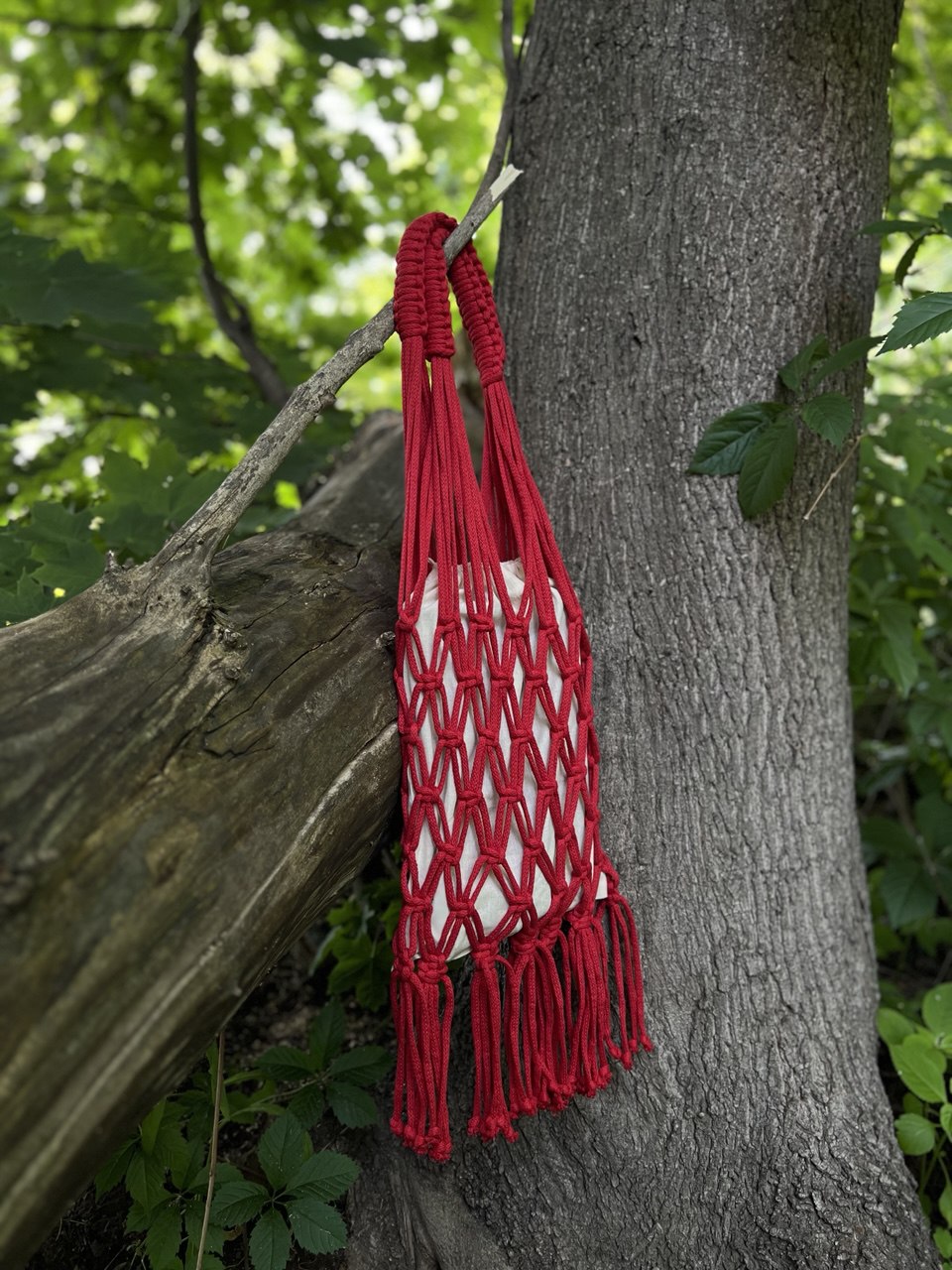 Woven Bag with Knotting - Red