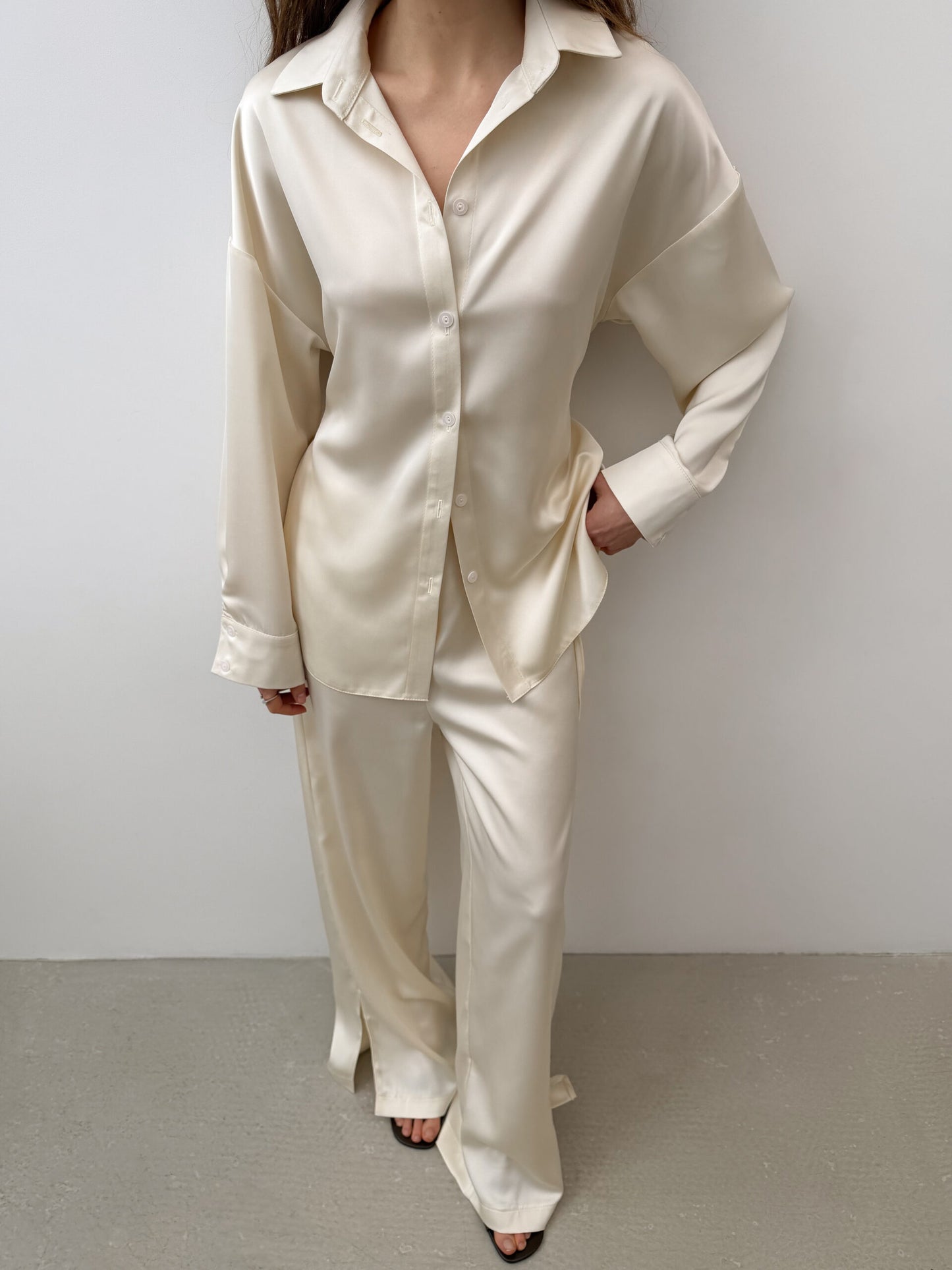 Natural Satin Shirt Silk Vanilla