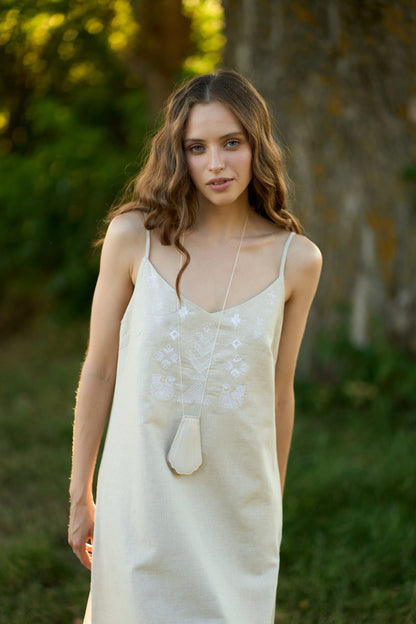 Linen Dress Symbols with Embroidery Wheat