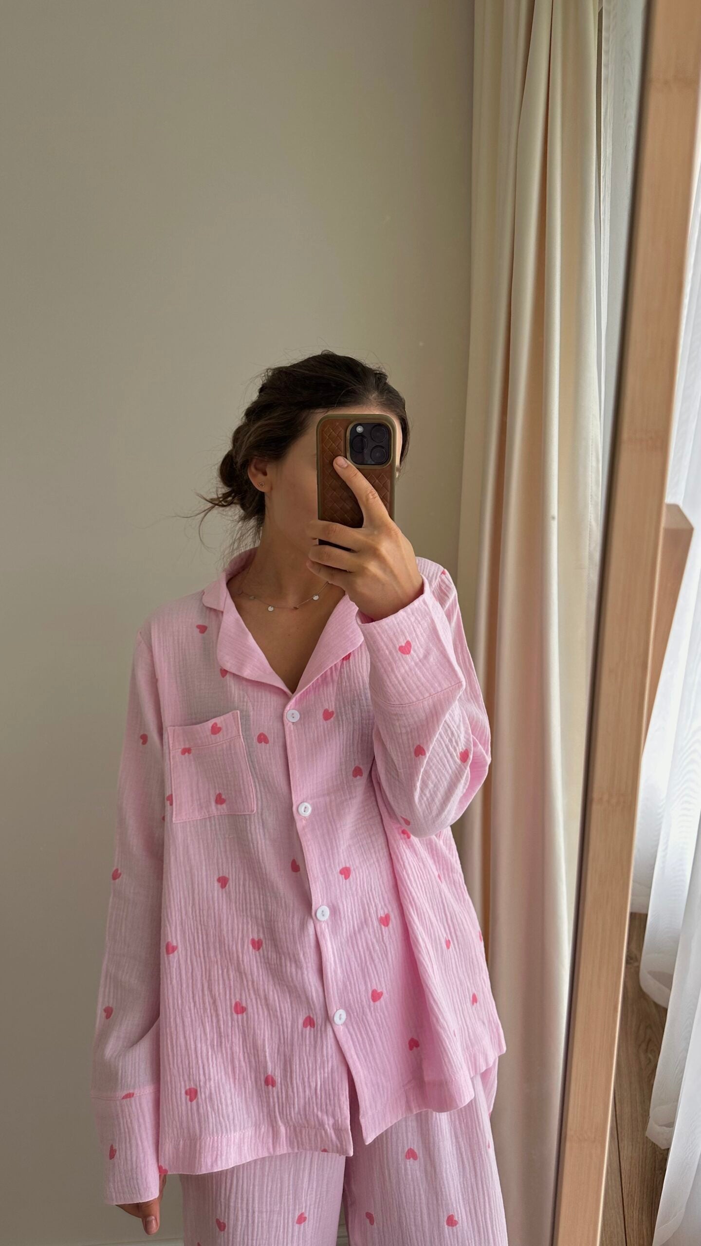 Muslin Pyjamas Pink With Hearts