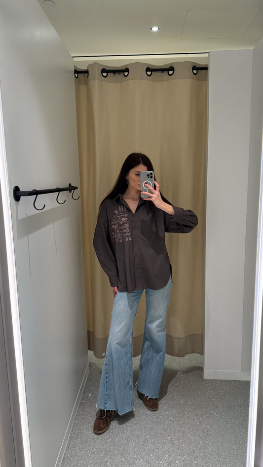 Shirt with Embroidery Oberih chocolate