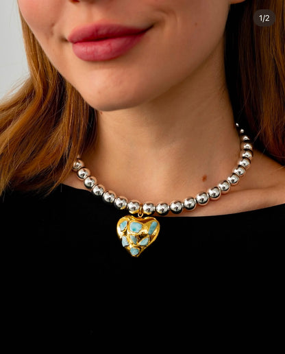 Hematite Beads Necklace with Heart