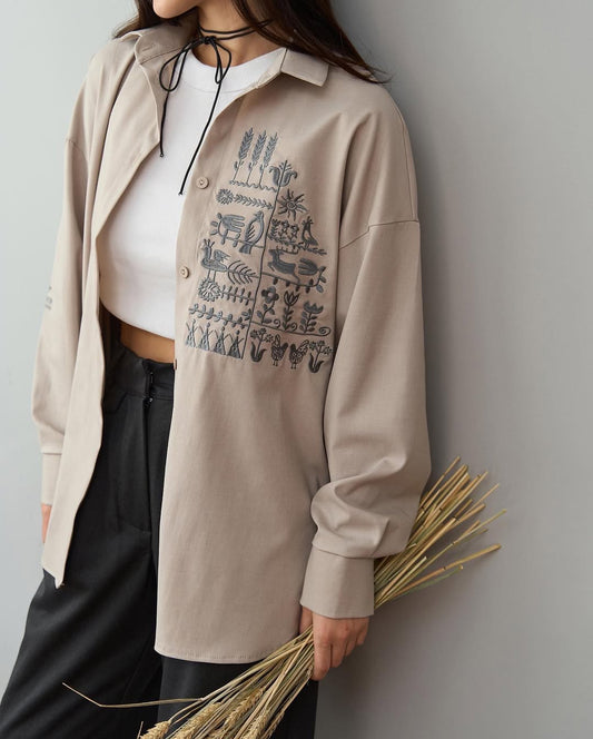 Shirt with Embroidery Oberih Wheat