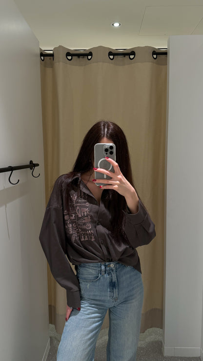 Shirt with Embroidery Oberih chocolate