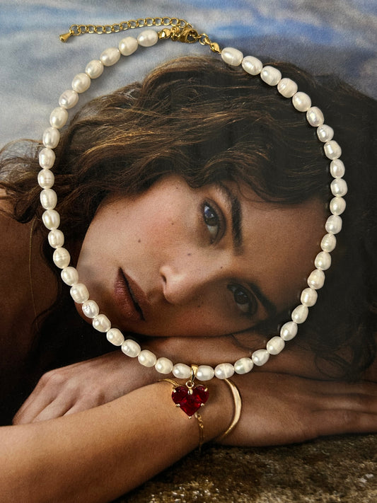 Freshwater Pearls Necklace Je t’aime Red