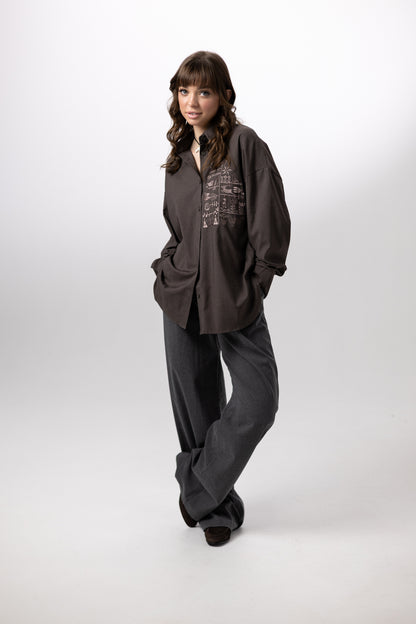 Shirt with Embroidery Oberih chocolate