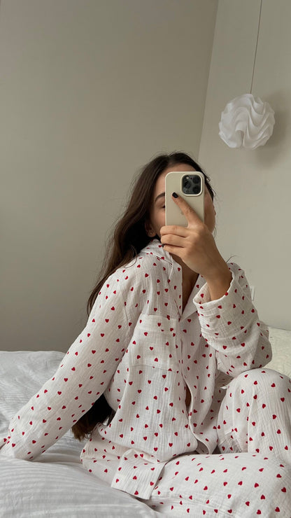 Muslin Pyjamas White With Hearts