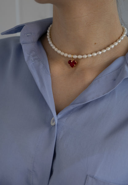 Freshwater Pearls Necklace Je t’aime Red
