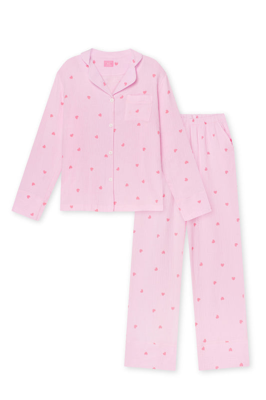 Muslin Pyjamas Pink With Hearts