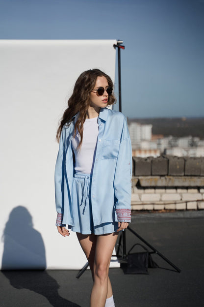 Blue Shirt with Embroidery