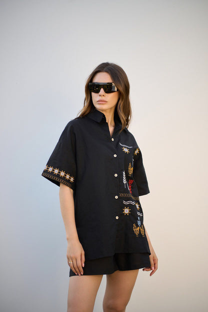 Linen Embroidered Shirt Koloski Black