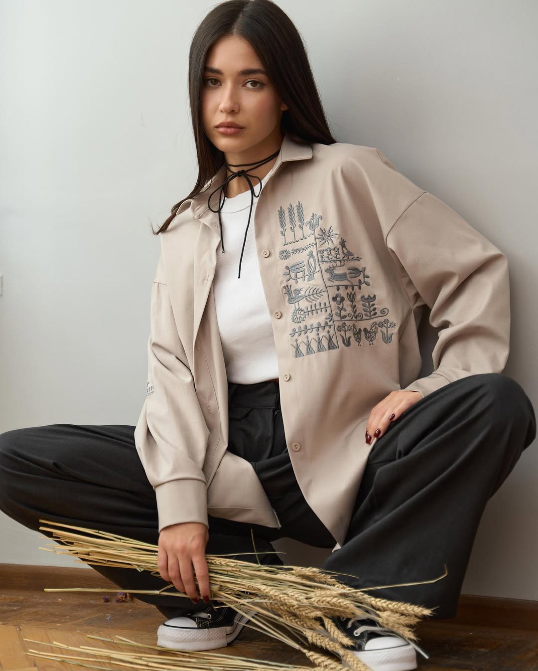 Shirt with Embroidery Oberih Wheat
