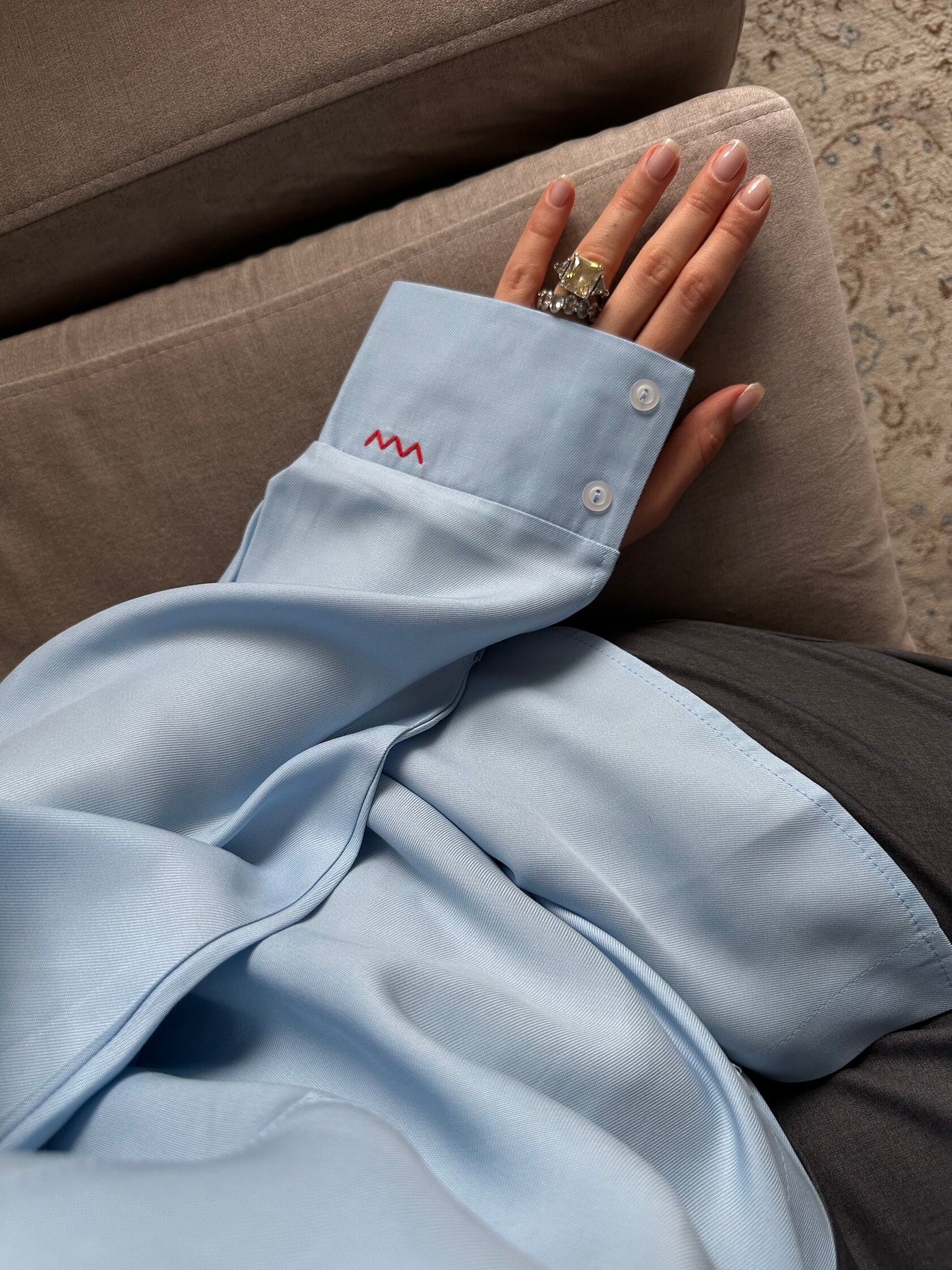 Blue Shirt with Sleeve Embroidery