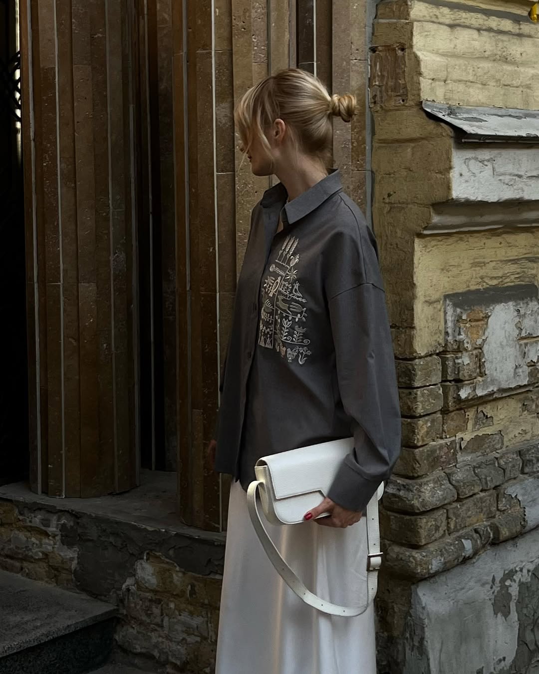 Shirt with Embroidery Oberih Grey