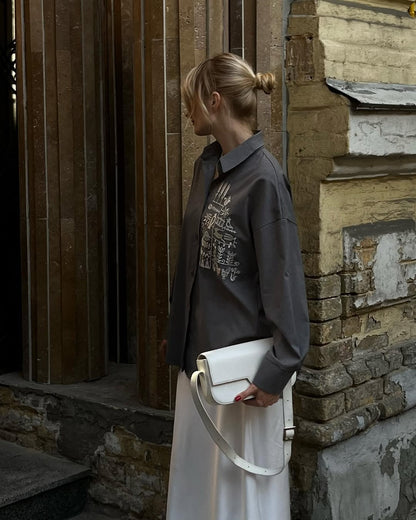 Shirt with Embroidery Oberih Grey