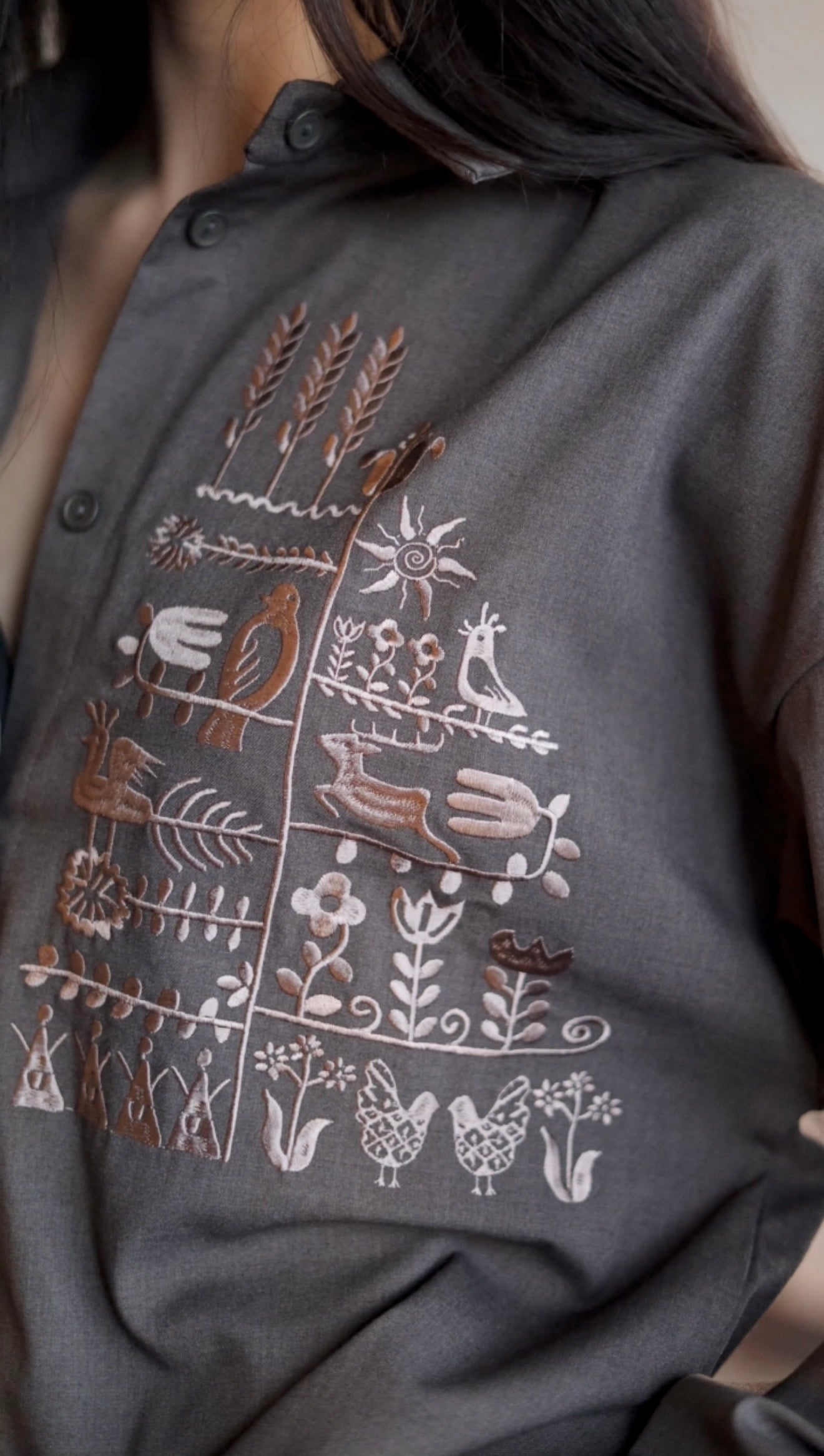 Shirt with Embroidery Oberih chocolate