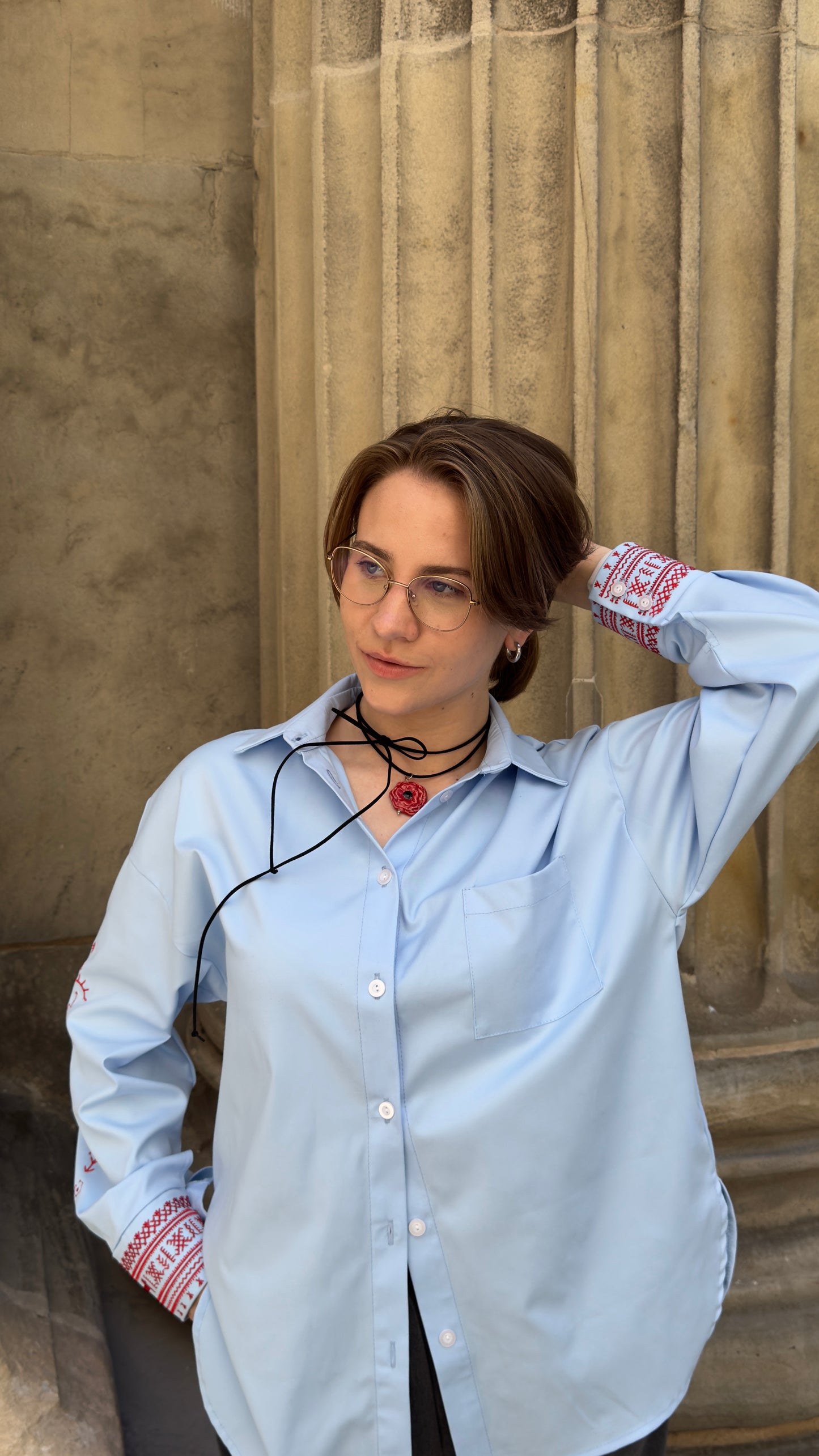 Shirt with Sleeve Embroidery Korinnia Blue
