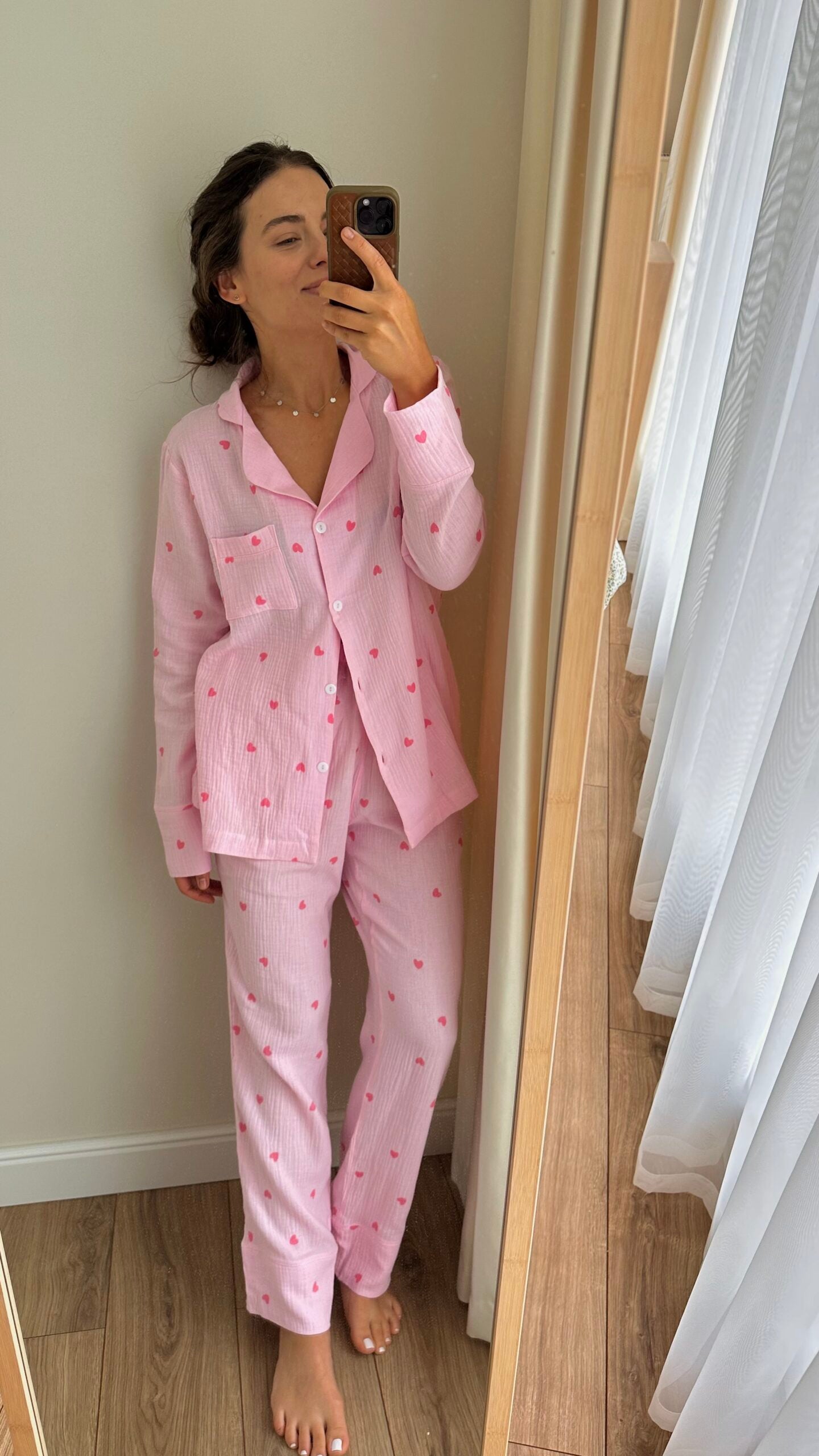 Muslin Pyjamas Pink With Hearts