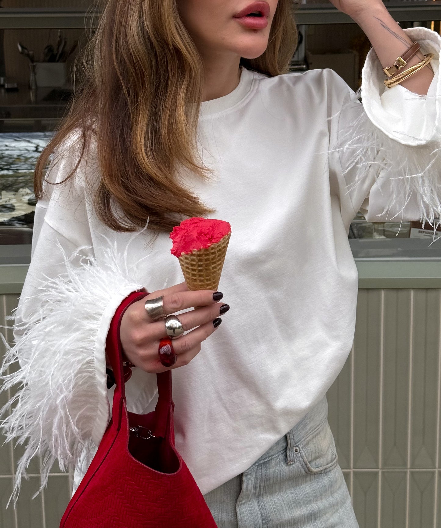 Longsleeve With Ostrich Feather