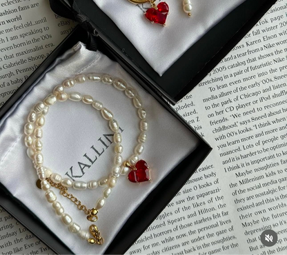 Freshwater Pearls Necklace Je t’aime Red