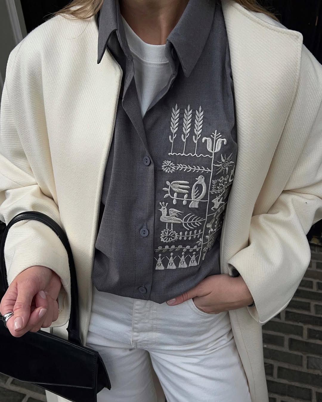 Shirt with Embroidery Oberih Grey