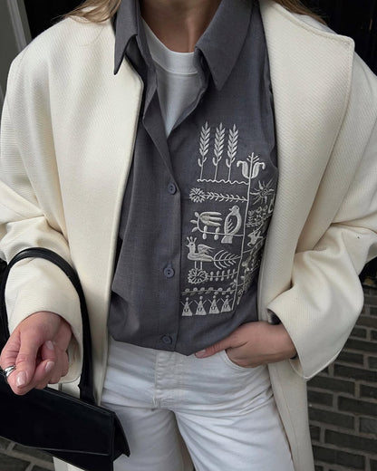 Shirt with Embroidery Oberih Grey