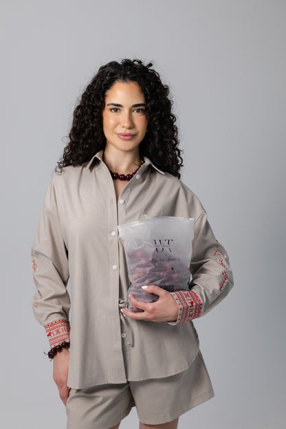Shirt with Sleeve Embroidery Korinnia Taupe