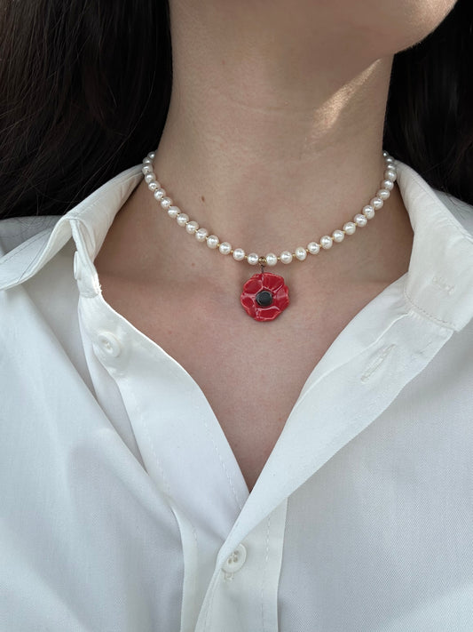 Necklace Poppy Flower