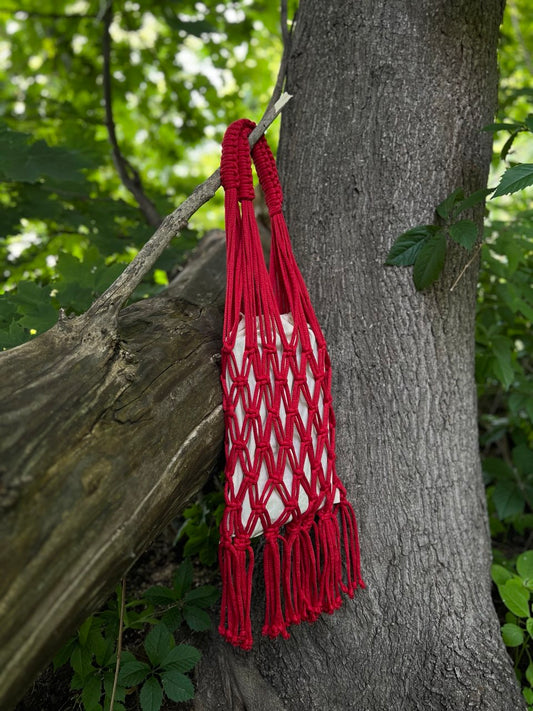 Woven Bag with Knotting - Red