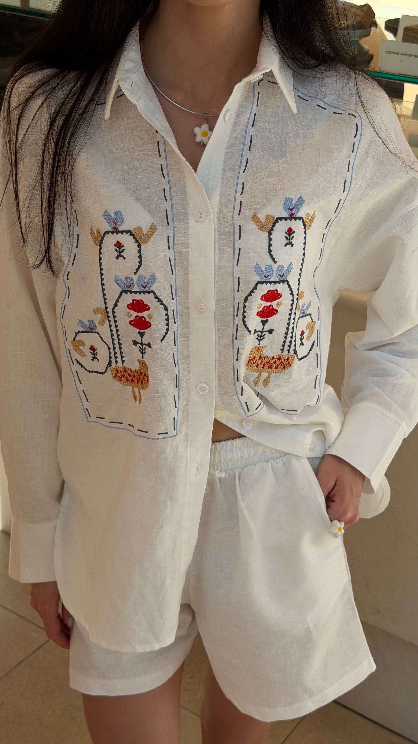 Linen Shirt Symbols Milk