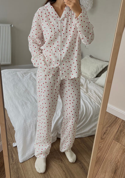 Muslin Pyjamas White With Hearts