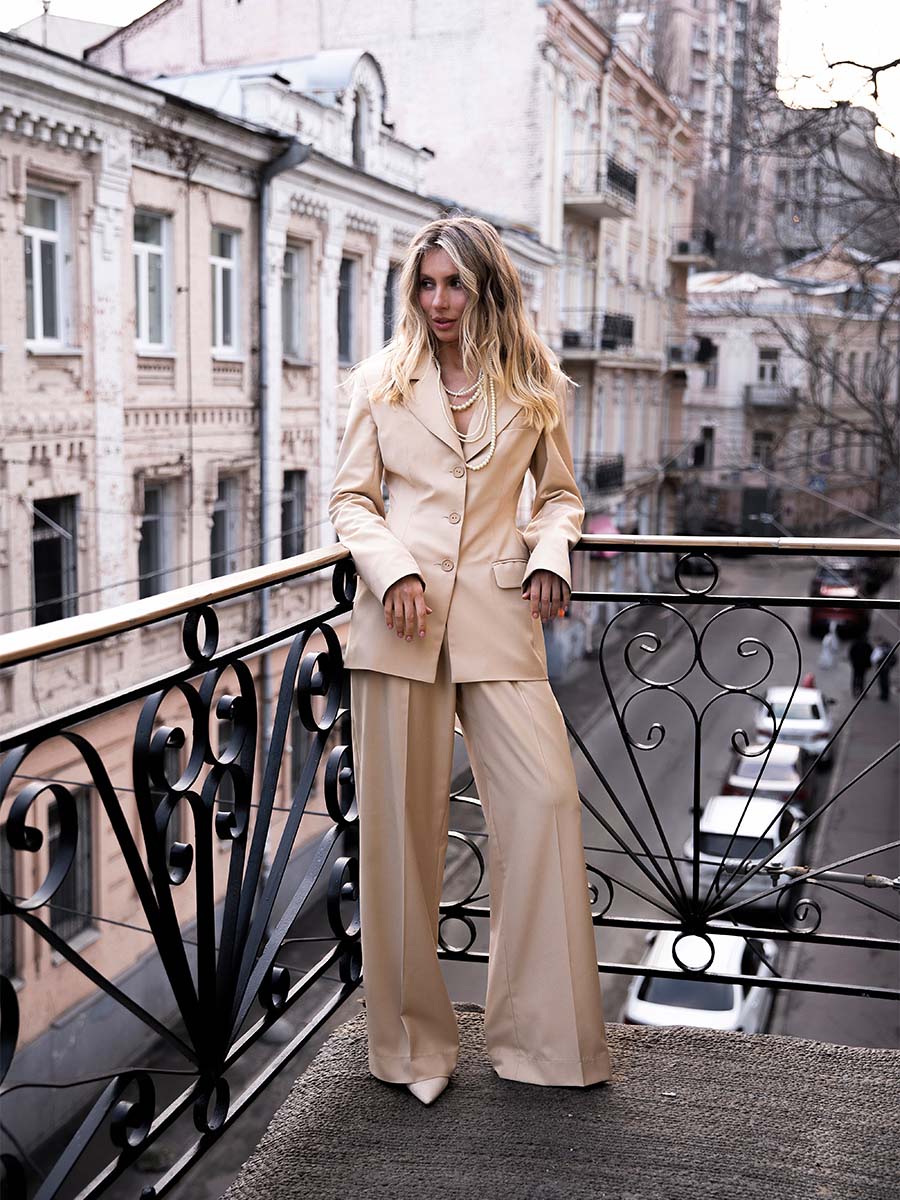 High-Waisted Wide-Leg Beige Pants