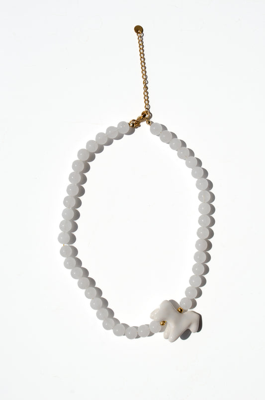 Rose Quartz Necklace with a Ceramic Horse (Back in stock Dec 1/2024)