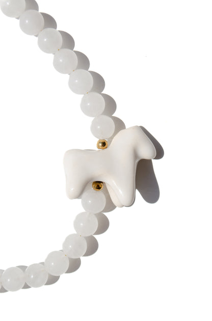 Rose Quartz Necklace with a Ceramic Horse (Back in stock Dec 1/2024)