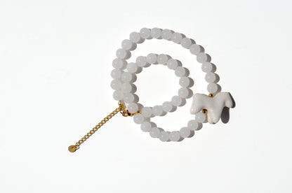 Rose Quartz Necklace with a Ceramic Horse