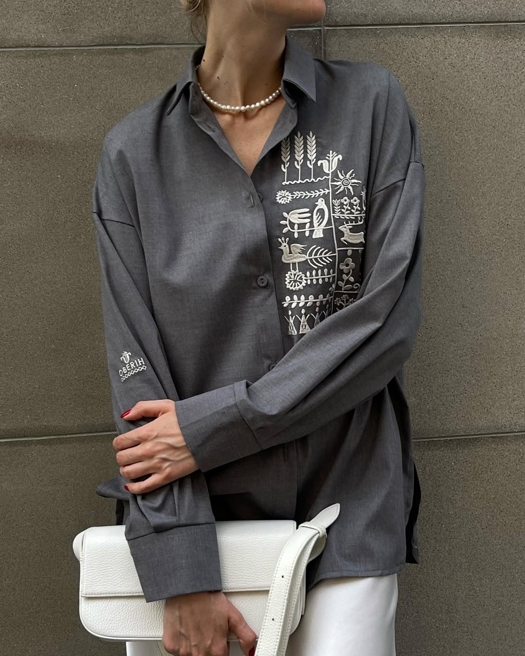 Shirt with Embroidery Oberih Grey