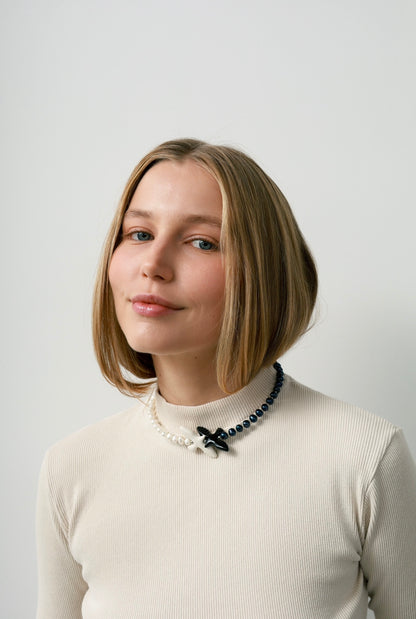Necklace YIN-YANG with Ceramic Bird