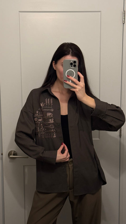 Shirt with Embroidery Oberih chocolate