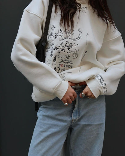 Hoodie with Embroidery Konyk Oversized White