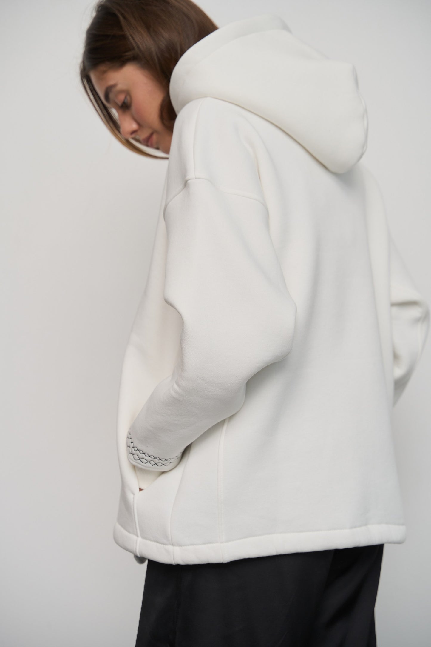 Hoodie with Embroidery Konyk Oversized White