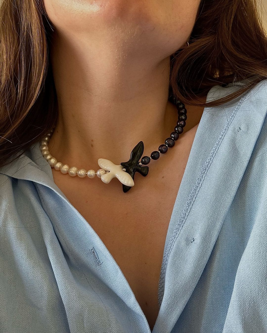 Necklace YIN-YANG with Ceramic Bird