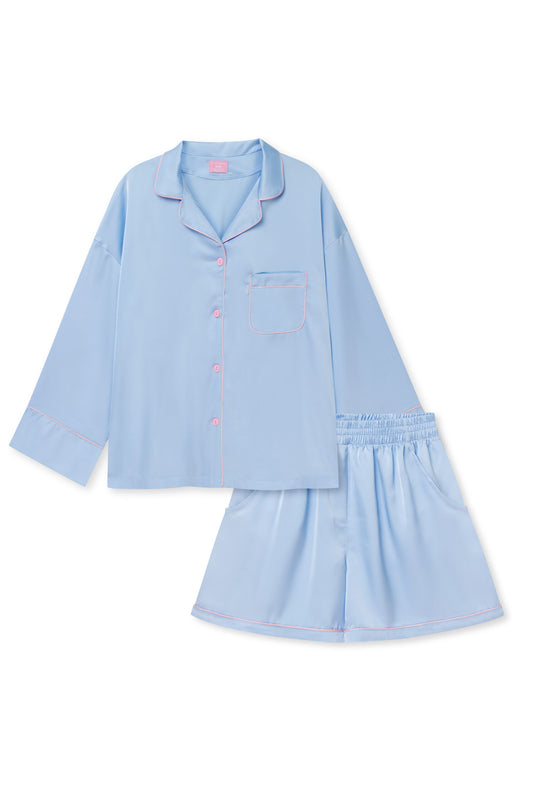 Satin Pyjama Set with Shorts in Blue