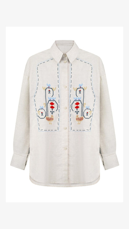 Linen Shirt Symbols with Embroidery Wheat