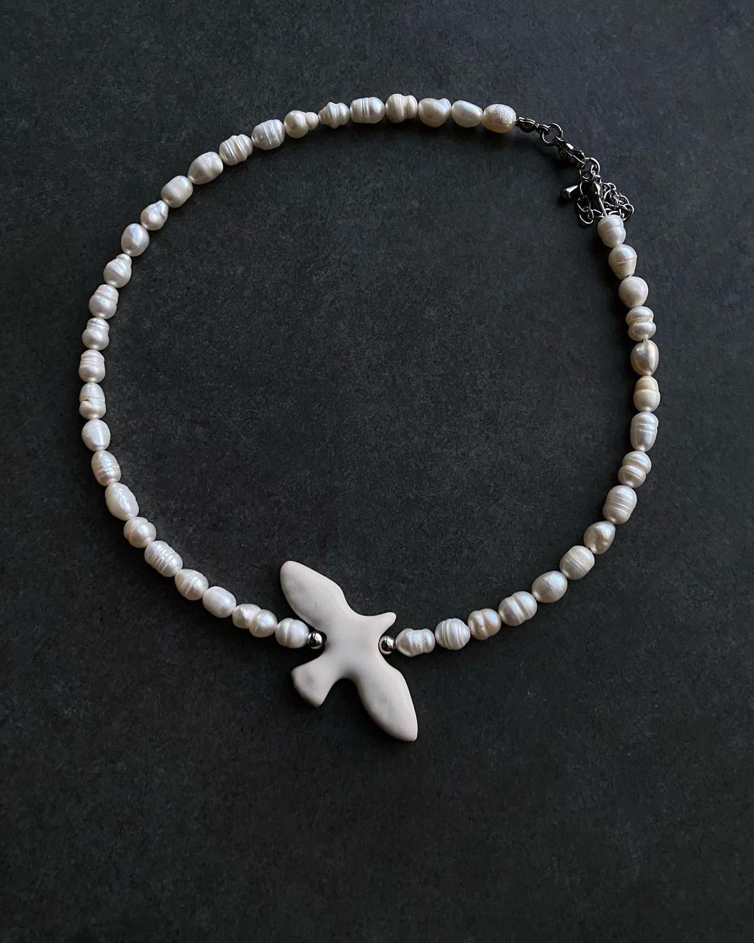 River Pearls Necklace with Ceramic Bird (Pre-order, shipping from Dec 1/2024)