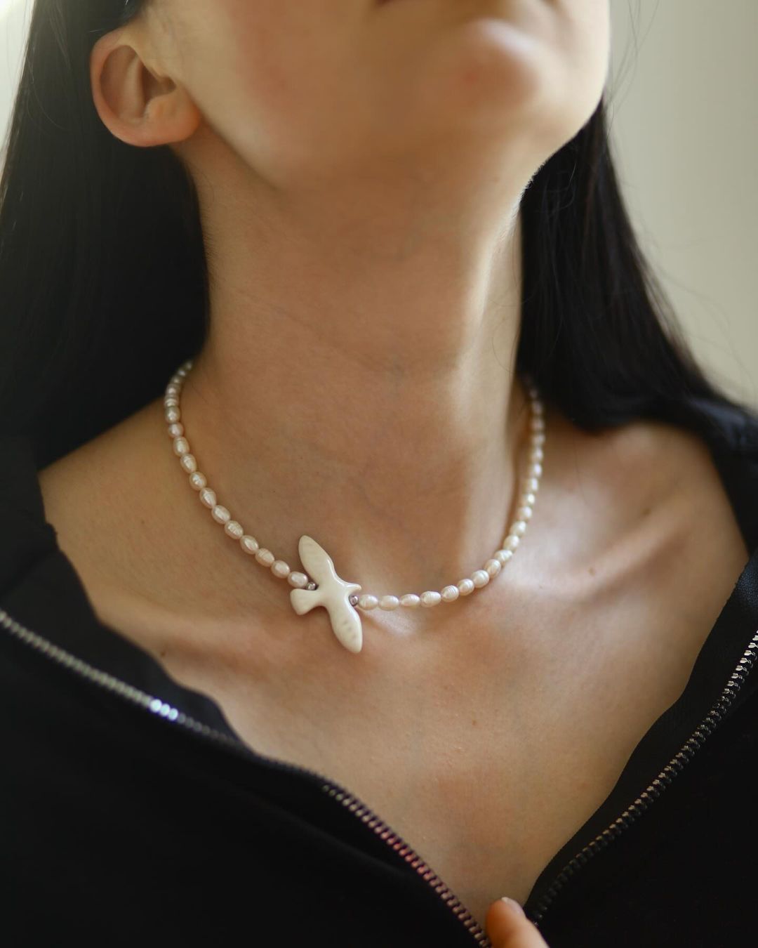 River Pearls Necklace with Ceramic Bird (Pre-order, shipping from Dec 1/2024)